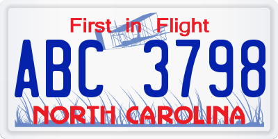 NC license plate ABC3798