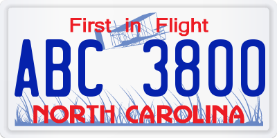 NC license plate ABC3800