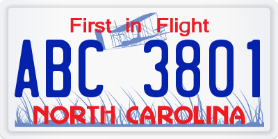 NC license plate ABC3801