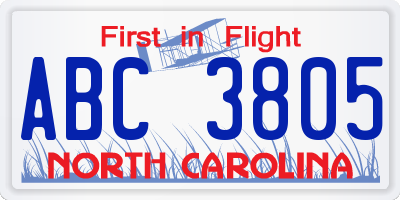 NC license plate ABC3805