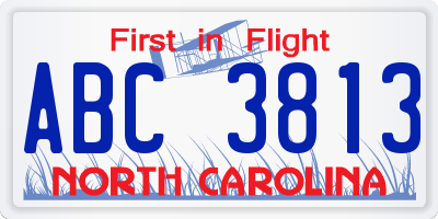 NC license plate ABC3813