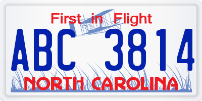 NC license plate ABC3814
