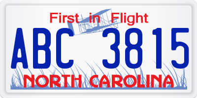 NC license plate ABC3815