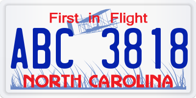 NC license plate ABC3818