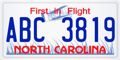NC license plate ABC3819