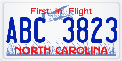 NC license plate ABC3823