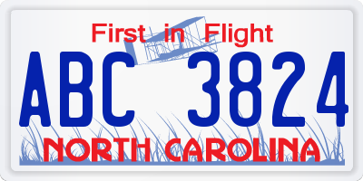 NC license plate ABC3824