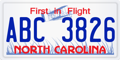 NC license plate ABC3826