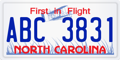 NC license plate ABC3831