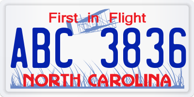 NC license plate ABC3836
