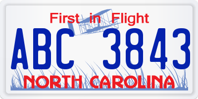 NC license plate ABC3843