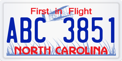 NC license plate ABC3851