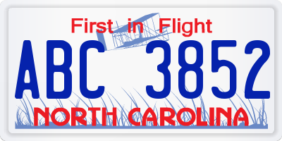 NC license plate ABC3852