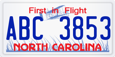 NC license plate ABC3853