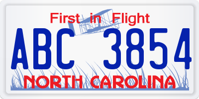 NC license plate ABC3854