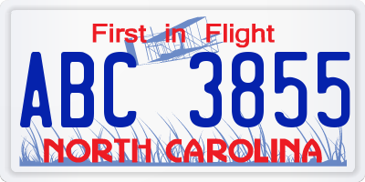 NC license plate ABC3855