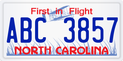 NC license plate ABC3857