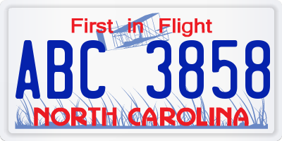 NC license plate ABC3858