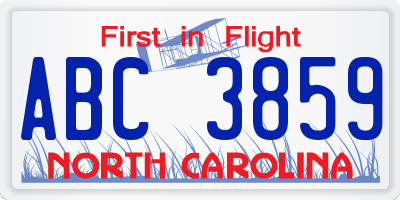 NC license plate ABC3859