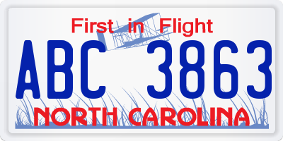 NC license plate ABC3863