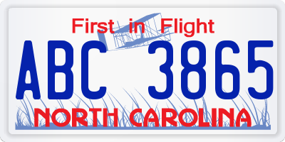 NC license plate ABC3865