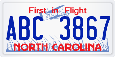 NC license plate ABC3867