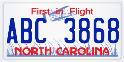 NC license plate ABC3868