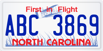 NC license plate ABC3869