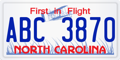 NC license plate ABC3870