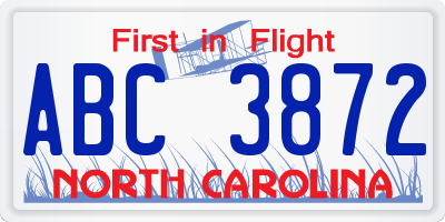 NC license plate ABC3872