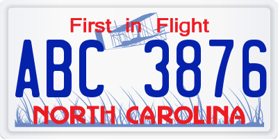 NC license plate ABC3876