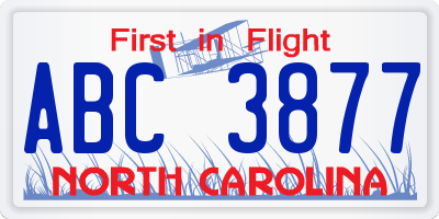 NC license plate ABC3877