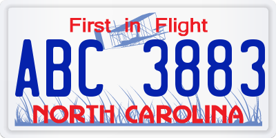 NC license plate ABC3883