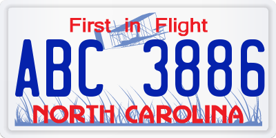 NC license plate ABC3886
