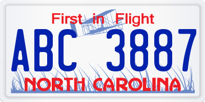 NC license plate ABC3887