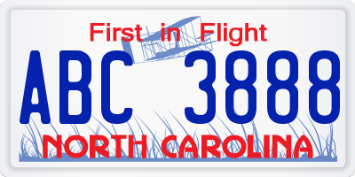 NC license plate ABC3888