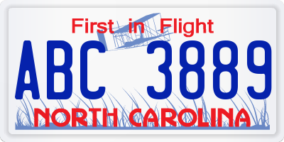 NC license plate ABC3889