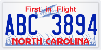 NC license plate ABC3894