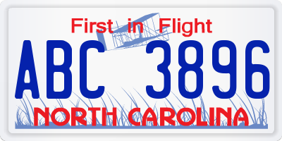 NC license plate ABC3896