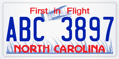NC license plate ABC3897