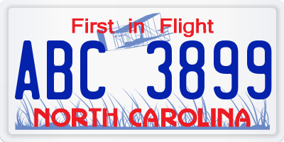NC license plate ABC3899