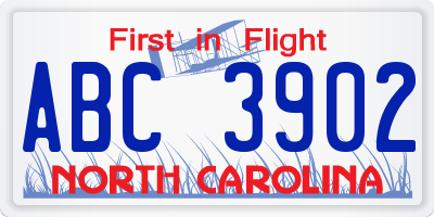 NC license plate ABC3902