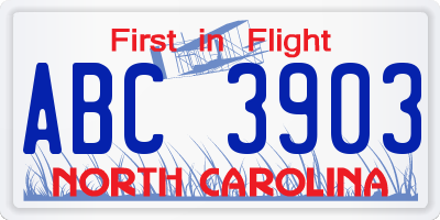 NC license plate ABC3903