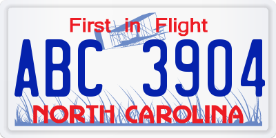 NC license plate ABC3904