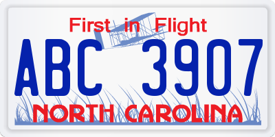 NC license plate ABC3907