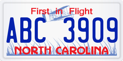 NC license plate ABC3909