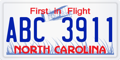 NC license plate ABC3911
