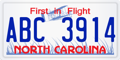 NC license plate ABC3914