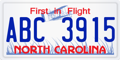 NC license plate ABC3915