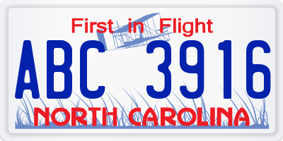 NC license plate ABC3916